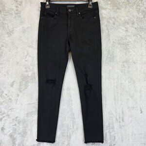 Uniqlo Jeans Womens Size 26 Black Skinny Ankle Raw Hem Distressed Denim Pants